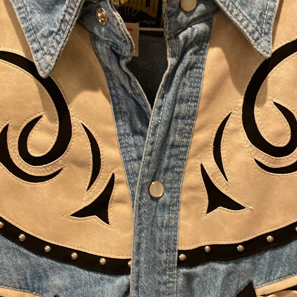 Rivergold Ladies Denim and Suede Snap Button‎ Long Sleeve Shirt.  Size Large. - Picture 3 of 9